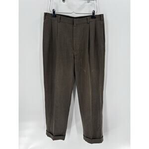 Vintage Brooks Brothers Pants Mens 34x28 Brown Knit 90s Pleated Cuffed Mid Rise